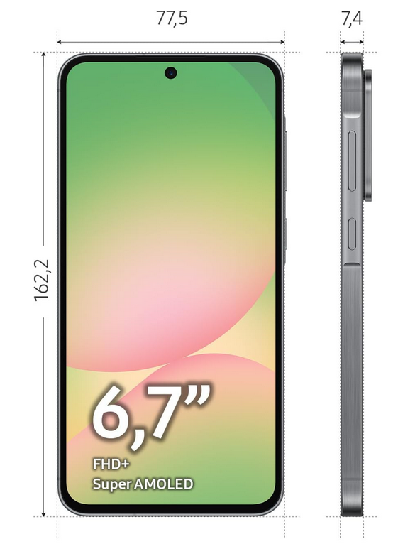 Samsung Galaxy A56 5G méretek mm-ben