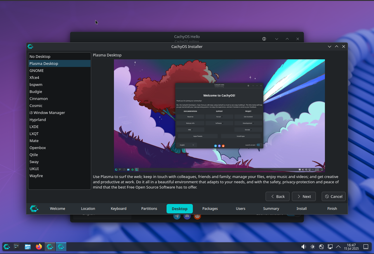 CachyOS installer, you can select your DE