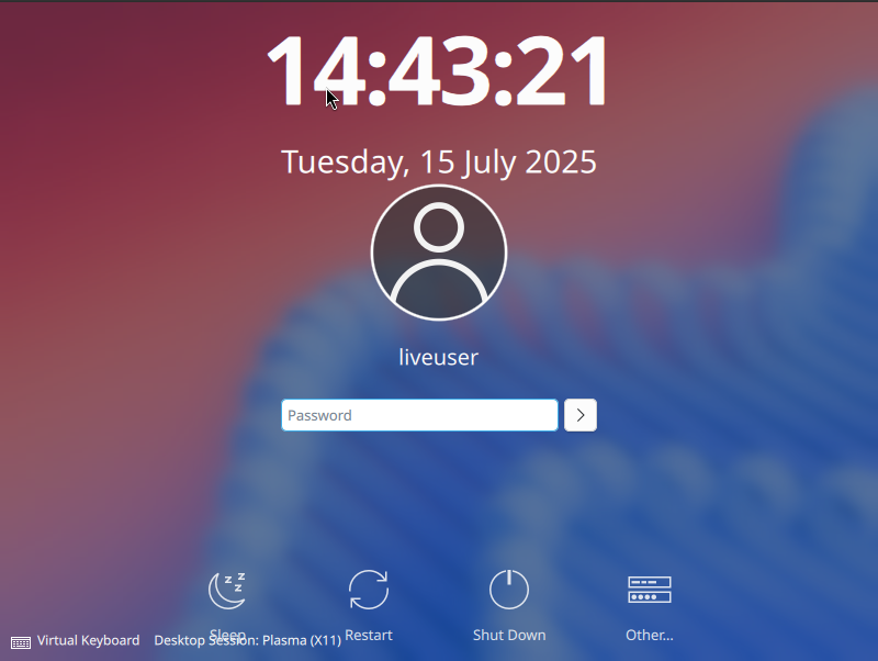 CachyOS login on live image, you have to switch to Wayland